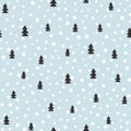 New Year seamless pattern. Christmas trees and round dots drawn by hand. Royalty Free Stock Photo