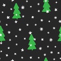 New Year seamless pattern. Christmas trees, snowflakes, stars. Royalty Free Stock Photo