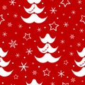 New Year seamless pattern. Snowflakes, stars, Christmas trees in form mustache of Santa Claus. Royalty Free Stock Photo