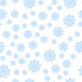 New Year seamless pattern with soft blue lacy snowflakes. Decorative festive winter background