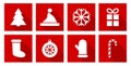 New Year set, white icons on red background, vector Royalty Free Stock Photo