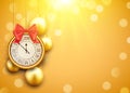 2018 new year shining background with clock. Happy new year 2018 celebration decoration golden balls poster, festive card template Royalty Free Stock Photo