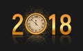 2018 new year shining background with clock. Happy new year 2018 celebration decoration poster, festive card template Royalty Free Stock Photo