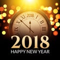 2018 new year shining background with clock. Happy new year 2018 celebration decoration poster, festive card template Royalty Free Stock Photo