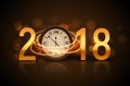 2018 new year shining background with clock. Happy new year 2018 celebration decoration poster, festive card template Royalty Free Stock Photo