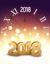 2018 new year shining background with clock. Happy new year 2018 celebration decoration poster, festive card template Royalty Free Stock Photo