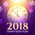 2018 new year shining background with clock. Happy new year 2018 celebration decoration poster, festive card template Royalty Free Stock Photo