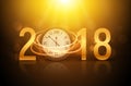 2018 new year shining background with clock. Happy new year 2018 celebration decoration poster, festive card template Royalty Free Stock Photo