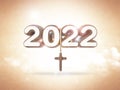 New Year 2022 shining holy cross and background