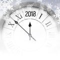 2018 new year shining snow background with clock. Happy new year 2018 celebration decoration poster, festive card template Royalty Free Stock Photo