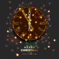 2020 New Year shiny gold clock, five minutes to midnight. Merry Christmas. Vector illustration Royalty Free Stock Photo