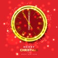 2020 New Year shiny gold clock, five minutes to midnight. Merry Christmas. Vector illustration