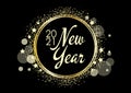 2021 New Year shiny golden round frame on a black background vector Royalty Free Stock Photo