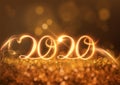 2020 new year shiny numbers vector light trail background. Royalty Free Stock Photo