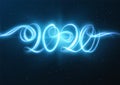 2020 new year shiny numbers vector light trail background. Royalty Free Stock Photo