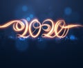 2020 new year shiny numbers vector light trail background. Royalty Free Stock Photo