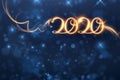 2020 new year shiny numbers vector light trail background. Royalty Free Stock Photo