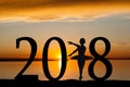 2018 New Year Silhouette of Ballet Girl at Golden Sunset Royalty Free Stock Photo