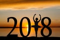 2018 New Year Silhouette of Ballet Girl at Golden Sunset Royalty Free Stock Photo