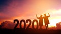 2020 New year Silhouette people graduation in 2020 years education congratulation concept ,Freedom and Happy new year Royalty Free Stock Photo