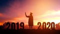 2020 New year Silhouette people graduation in 2020 years education congratulation concept ,Freedom and Happy new year Royalty Free Stock Photo