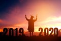 2020 New year Silhouette people graduation in 2020 years education congratulation concept ,Freedom and Happy new year Royalty Free Stock Photo