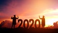 2020 New year Silhouette people graduation in 2020 years education congratulation concept ,Freedom and Happy new year Royalty Free Stock Photo