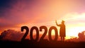 2020 New year Silhouette people graduation in 2020 years education congratulation concept ,Freedom and Happy new year Royalty Free Stock Photo