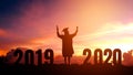 2020 New year Silhouette people graduation in 2020 years education congratulation concept ,Freedom and Happy new year Royalty Free Stock Photo