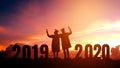 2020 New year Silhouette people graduation in 2020 years education congratulation concept ,Freedom and Happy new year Royalty Free Stock Photo