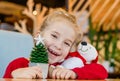 New year small girl with toy bear gift Royalty Free Stock Photo