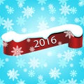 New Year 2016 snowflakes background with realistic curved