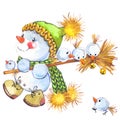 New year snowman. and Christmas decoration. watercolor illustration