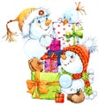 New year snowman. and Christmas decoration. watercolor illustration