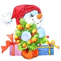 New year snowman. and Christmas decoration. watercolor illustration