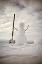 New year snowman from white snow outdoor. Royalty Free Stock Photo