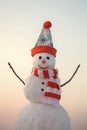 New year snowman from white snow outdoor. Royalty Free Stock Photo