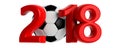 New year 2018 with soccer football ball on white background. 3d illustration Royalty Free Stock Photo