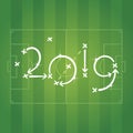 New Year 2019 Soccer strategy plan green field sport stadium background vector