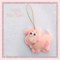 New year. Soft toy made of felt. The cute pig. Christmas tree decoration. Symbol of year. 2019.