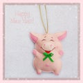 New year. Soft toy made of felt. The cute pig. Christmas tree decoration. Symbol of year. 2019.