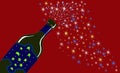 Open bottle of sparkling wine, champagne, new year, color.