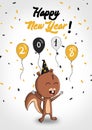 New year 2018 squirrel greeting card