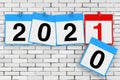New 2021 Year Start Concept. Calendar Sheets with 2021 New Year Sign. 3d Rendering Royalty Free Stock Photo