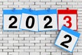 New 2023 Year Start Concept. Calendar Sheets with 2023 New Year Sign. 3d Rendering Royalty Free Stock Photo