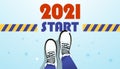 2021 New Year Start Facebook, web page cover, Illustration of top view of legs, border