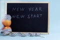New year, new start lettering on the blackboard with chalk. Motivational quote for New Year 2021 resolution Royalty Free Stock Photo