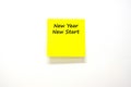 New Year New Start text with stick note paper or post it on white background. Royalty Free Stock Photo