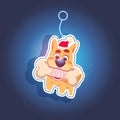 New Year Sticker Dog Holding Bone With 2018 Text On Blue Background