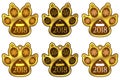 New Year Sticker of Dog Paw. Set of Stickers